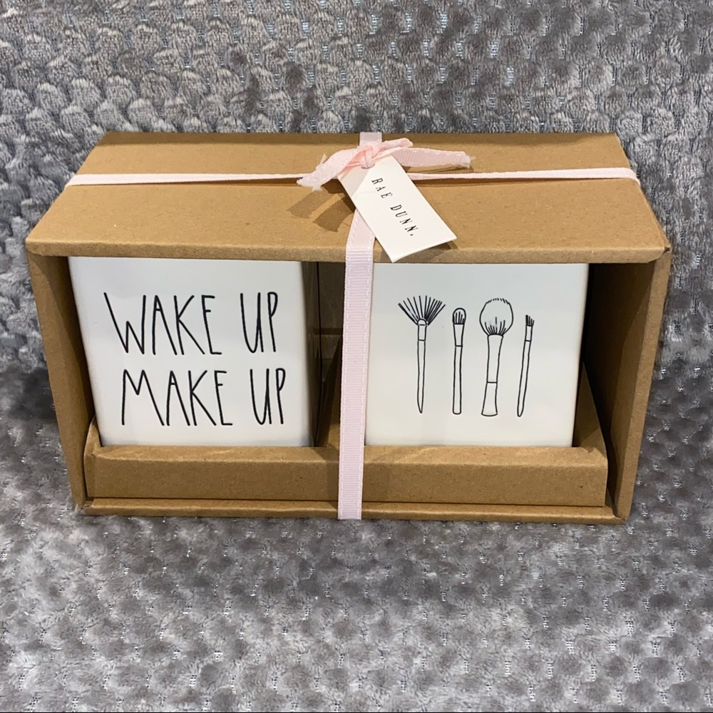 🚩SOLD🚩Rae Dunn WAKE UP MAKE UP bathroom beauty set - Picture 2 of 3